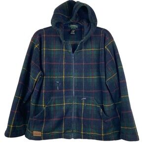 Ralph Lauren Petite Womens Tartan Plaid Zip Up Hooded Fleece Jacket